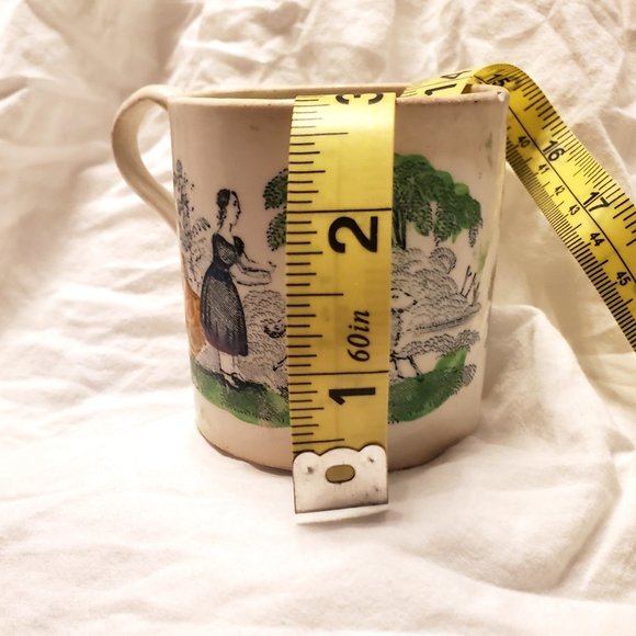 $5 SALE * Antique 1870's China Burro Child Mug Cup Staffordshire Transferware - Picture 8 of 11